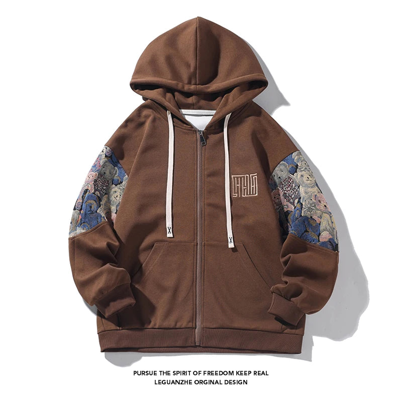 New Men's Hoodies Embroidered Patterns Loose Fashion Korean Streetwear Hooded Coat Male Casual Hoodie M-5XL