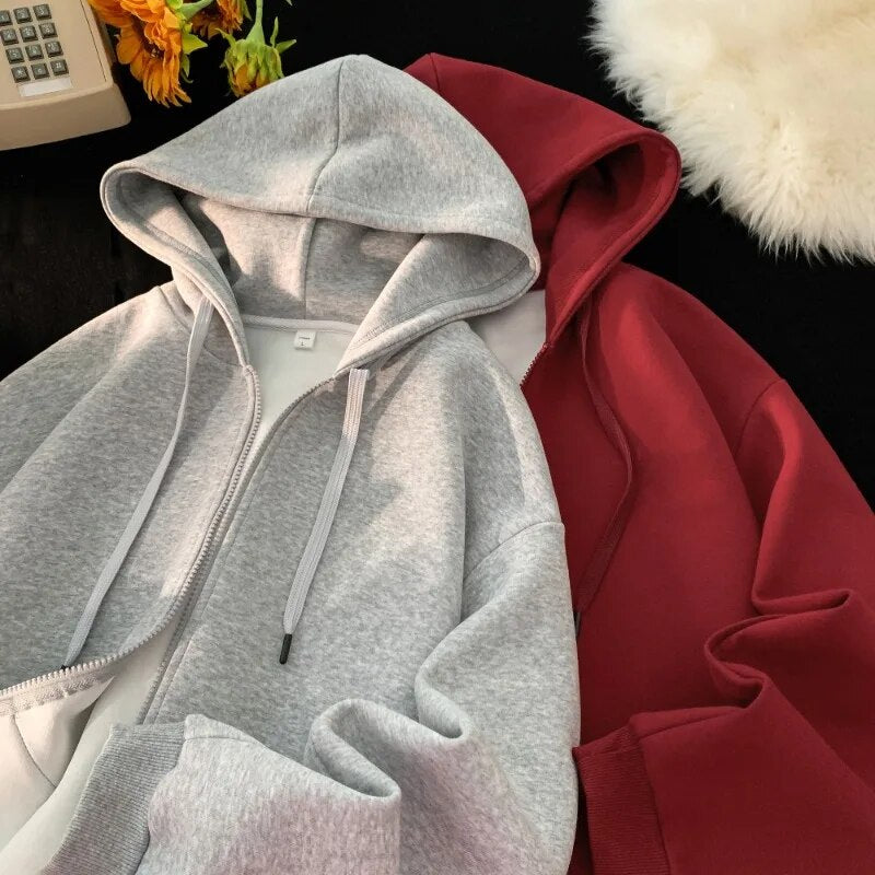 2023 Autumn Winter Zip Hooded Sweatshirt Coat For Men Cotton Hoodie Basic Solid Color Casual Unisex Hoodies Male Clothing