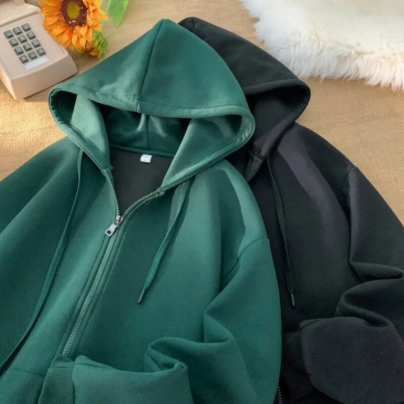 2023 Autumn Winter Zip Hooded Sweatshirt Coat For Men Cotton Hoodie Basic Solid Color Casual Unisex Hoodies Male Clothing