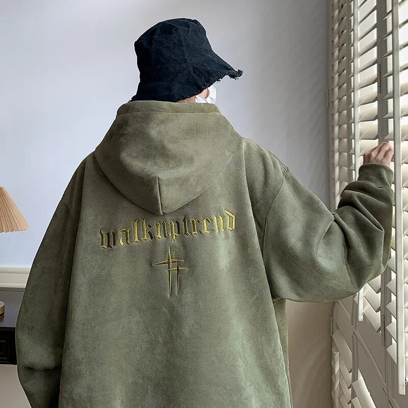 2023 Men's Streetwear Vintage Embroidered Suede Hooded Sweatshirt High Quality Hoodie Fashion Hip hop Unisex Pullover Y2k Clothe