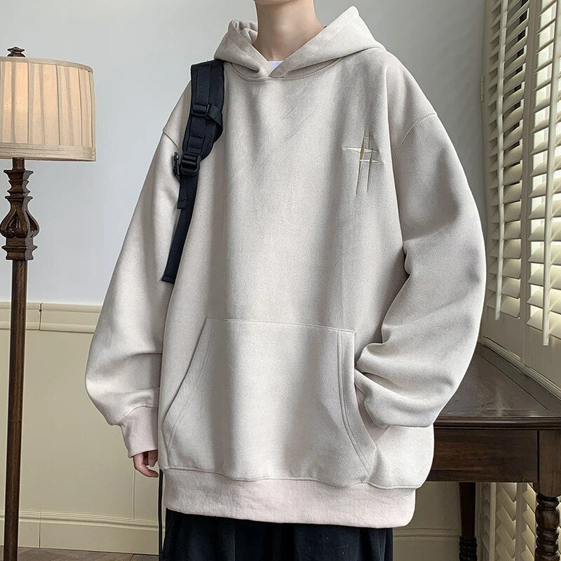 2023 Men's Streetwear Vintage Embroidered Suede Hooded Sweatshirt High Quality Hoodie Fashion Hip hop Unisex Pullover Y2k Clothe