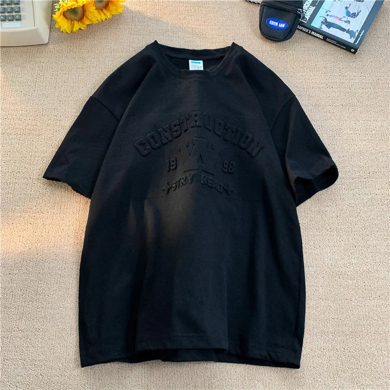 2024 Summer Three-dimensional Letters Short-sleeved O-neck T-shirt Casual Loose Men's T-shirts Basic Models Unisex Tshirt