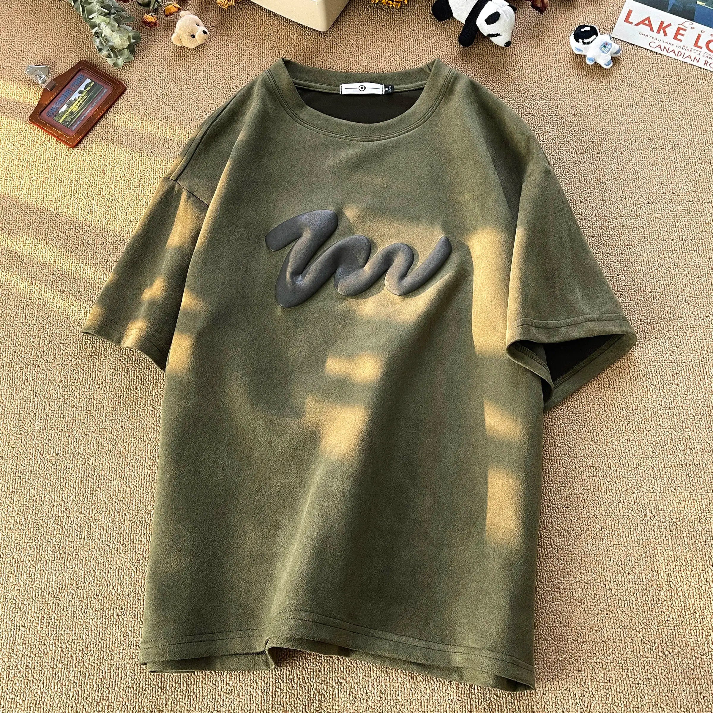 American Foaming Printing Men's T-shirt Harajuku Streetwear Suede Casual Tshirts Oversized Man Tees Round Neck Male Tops