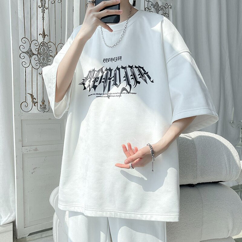 Gothic Men T-shirt Letter Print Tees Hip Hop Short Sleeve Man Tops Large Size Couples Fashion Tee Top Male Casual Loose Clothing