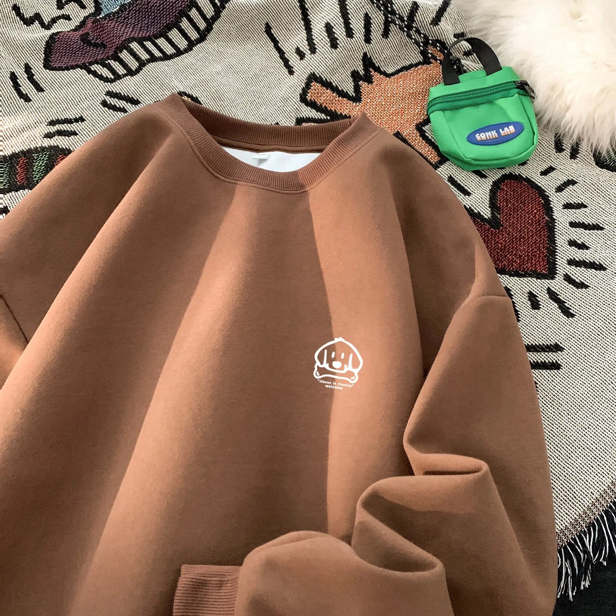 Harajuku Cute Dog Graphic Sweatshirt 9 Colours Waffle Fabric Long Sleeve Sweatshirts Casual Comfortable Male O-neck Pullover