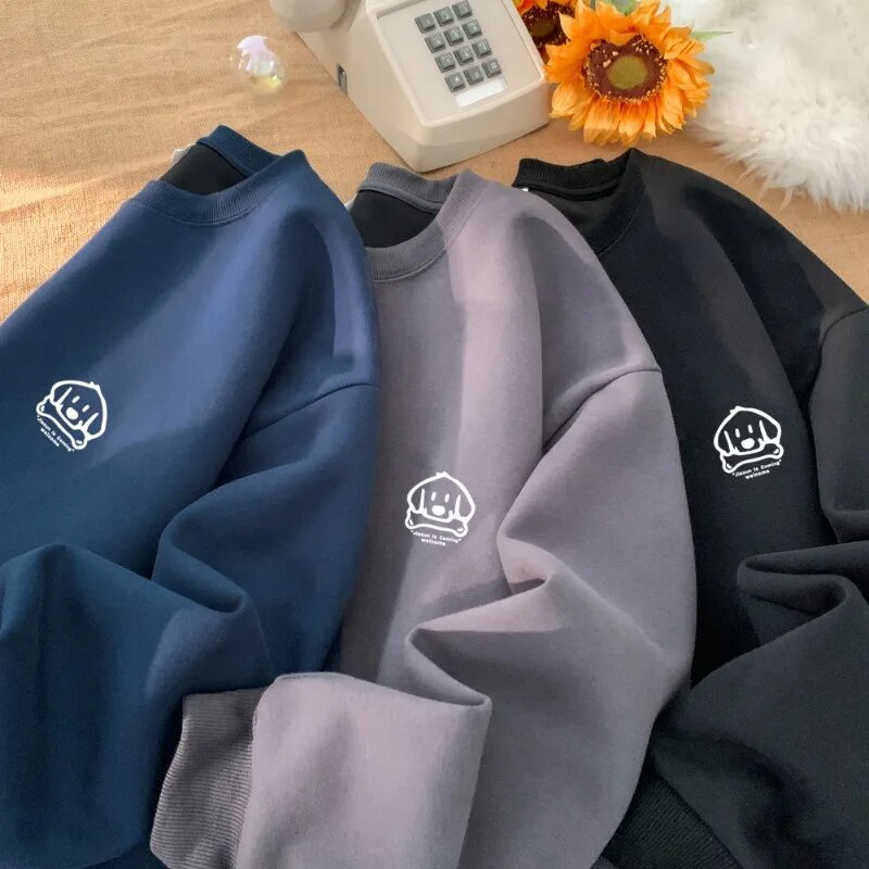 Harajuku Cute Dog Graphic Sweatshirt 9 Colours Waffle Fabric Long Sleeve Sweatshirts Casual Comfortable Male O-neck Pullover