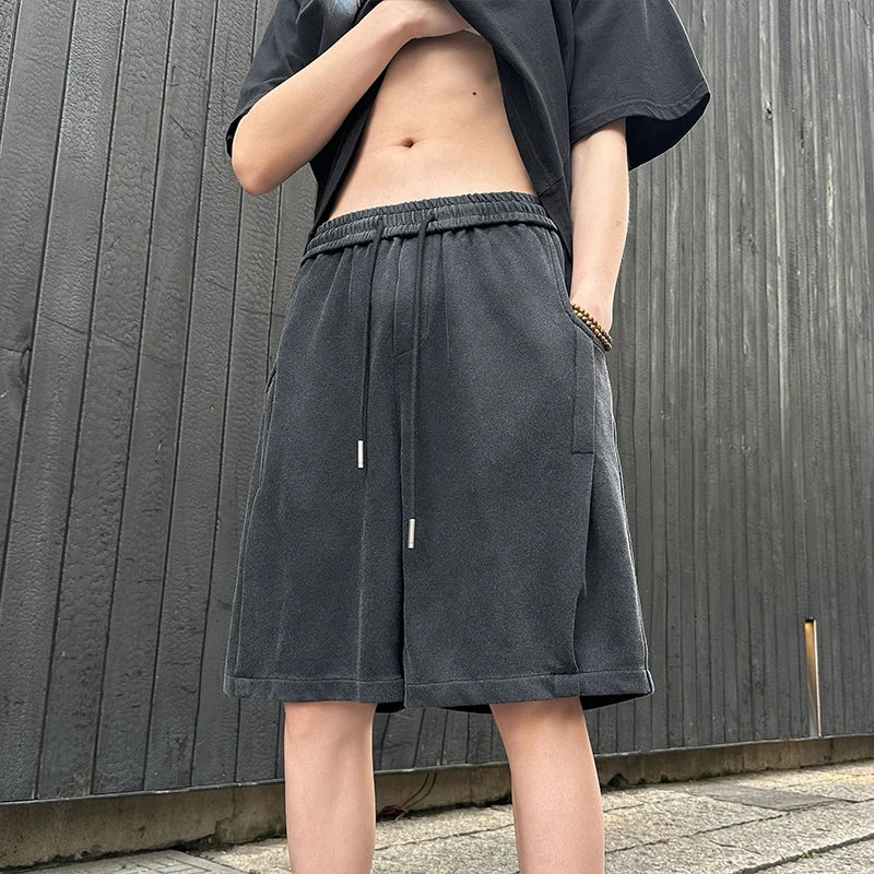 Japanese Style Men's Shorts Classic Wide Leg Shorts Solid Colours Casual Beach Shorts Side Pockets 2024 Summer Male Short