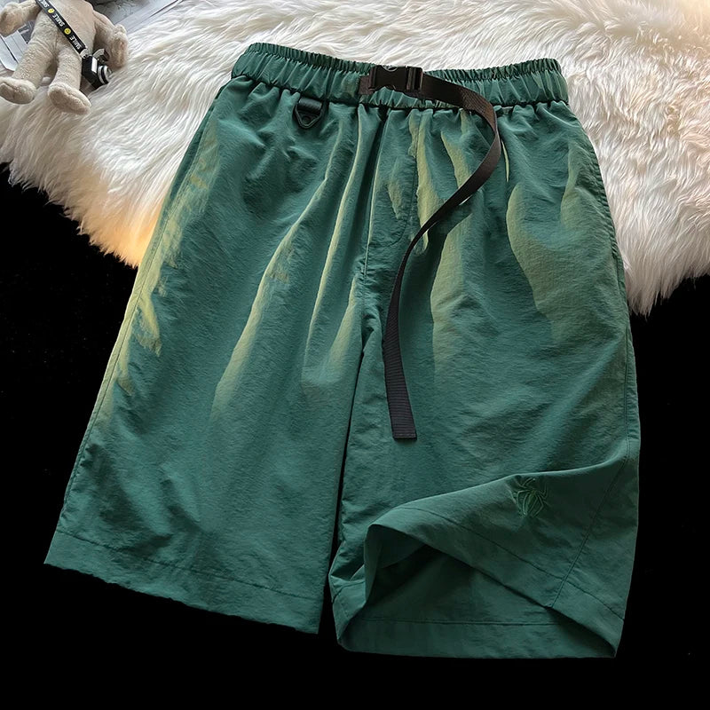Men Streetwear Cargo Shorts Contrast Belt Design Hip Hop Track Shorts Sweatpants Baggy Short Summer Baggy Pants