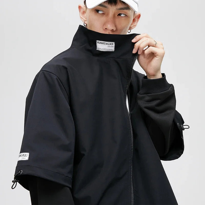 Mens Coat 2024 Spring Patchwork Sweatshirt Japanese Streetwear Harajuku Hip Hop Oversized Black Red Zipper Jacket Gothic 6XL