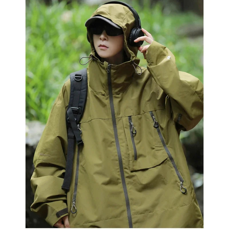 New With Pocket Zipper Jacket College Wind Outdoor Windproof Couple Top American Street Fashion Men's Clothing