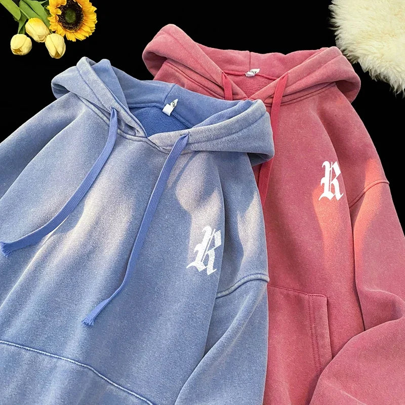 Retro Washed Hoodies Hip-hop Streetwear Fall New Letter Print Men Hooded Sweatshirt Gothic Style Male Hoodie Big Size Unisex Top
