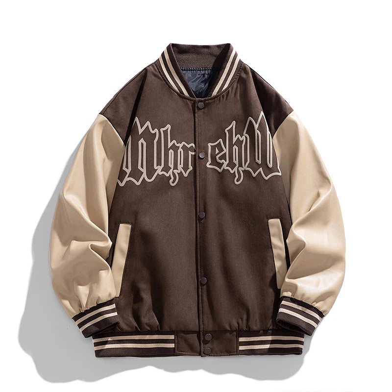 Vintage Suede Leather Baseball Jacket Streetwear Hip Hop Men Bomber Jackets Oversized College Style Couples Spring Autumn Coat