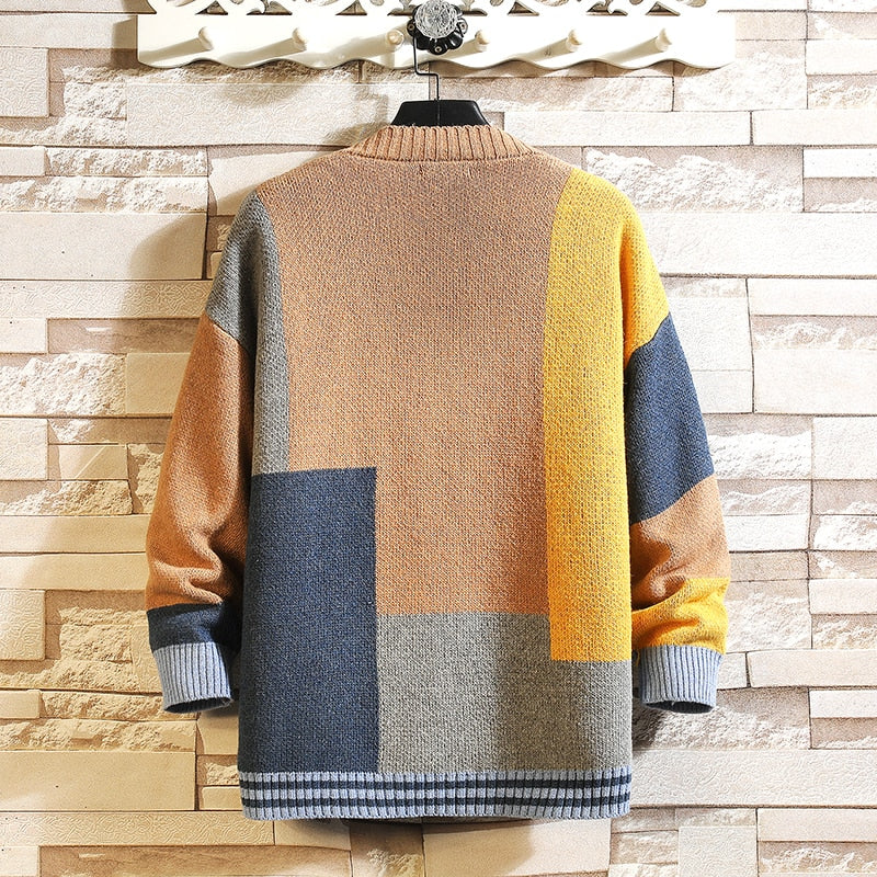 Autumn Winter Good Quality Vintage Geometric Pattern Men Women Casual Sweater Cardigan Multicolor Streetwear Loose Wool Knitwear