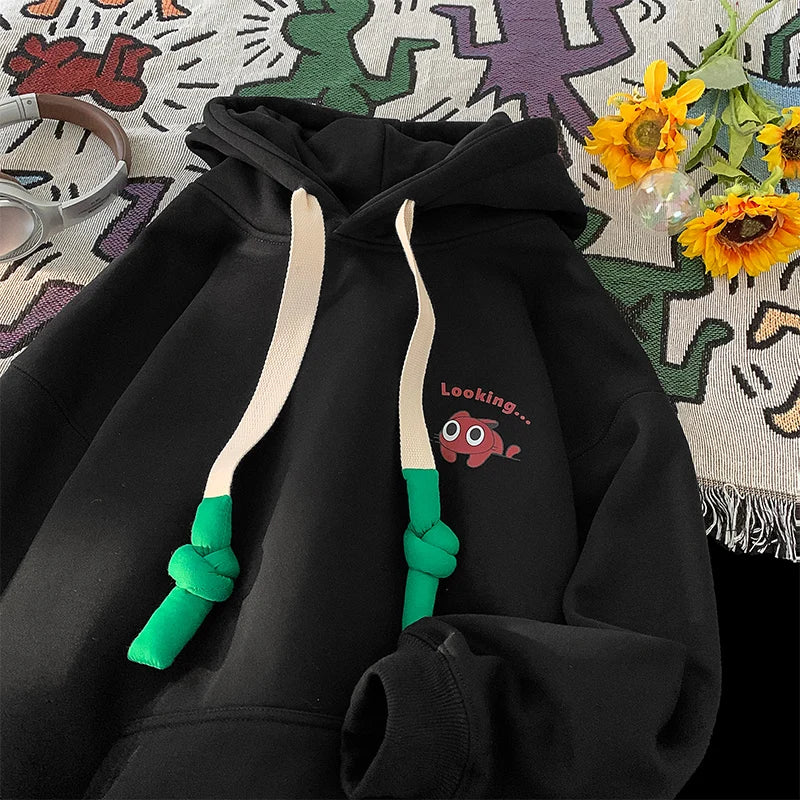 2024 Fall Cartoon Letter Printed Hooded Sweatshirt Designed Drawstring Casual Jacket Fashion Trend Women Men Clothing