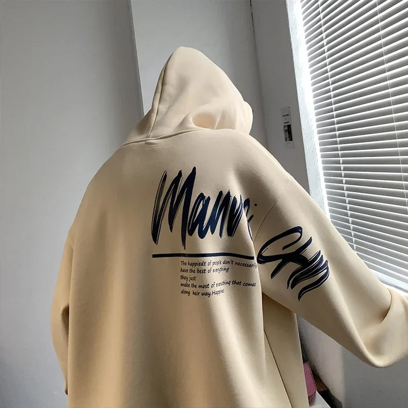 2024 Spring Men's Graffiti Printed Letters Hooded Sweatshirt Classic Kangaroo Pocket Hoodie Trendy Street Hip Hop Hoodies