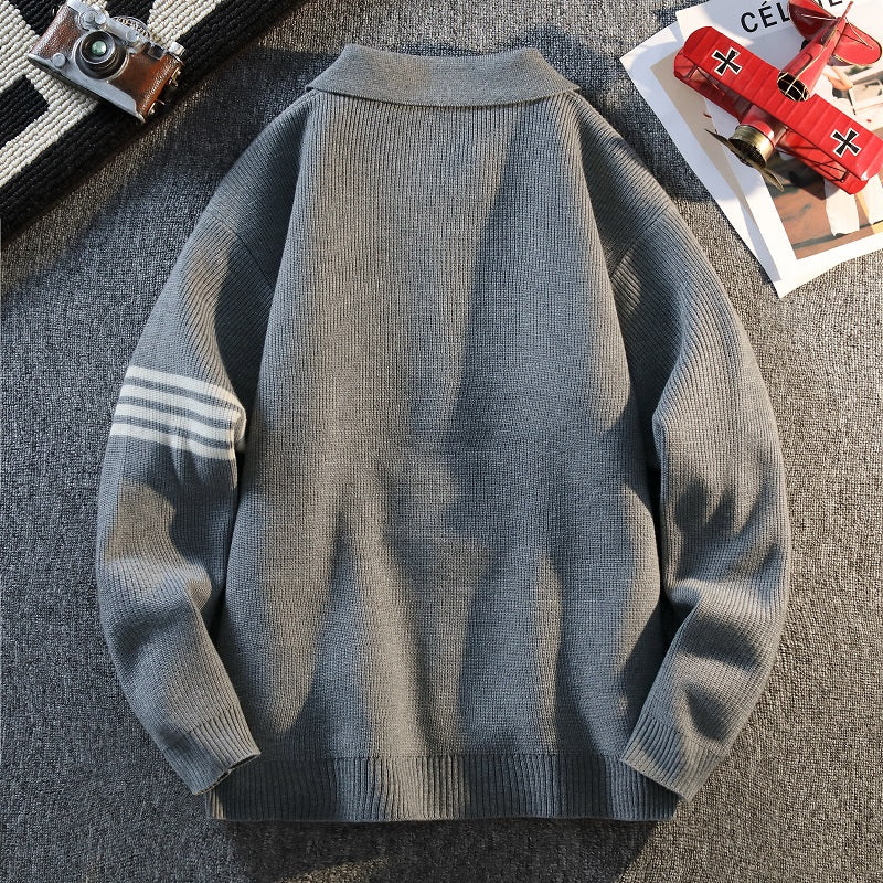 Retro Color Block Striped Knitted Cardigan New Autumn Winter Men's Sweater Classic Unisex Button-front Sweater