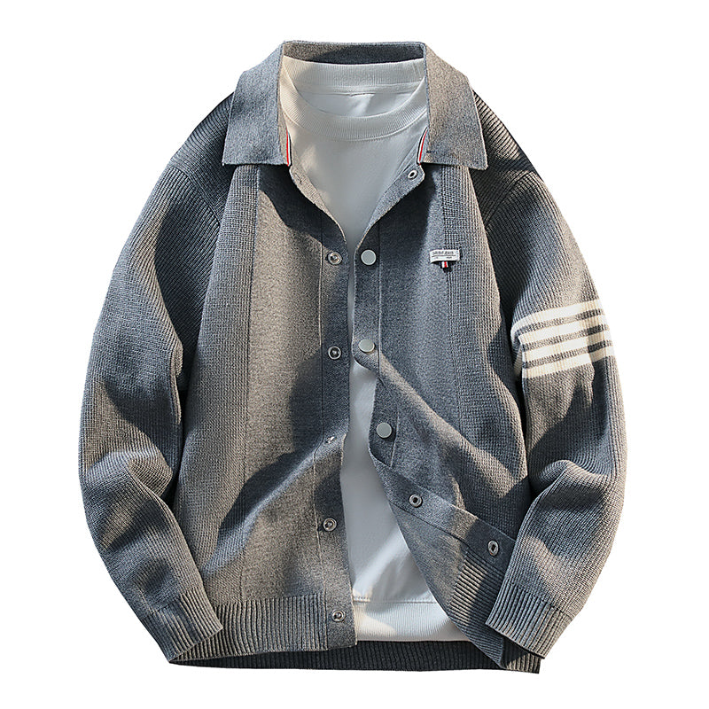 Retro Color Block Striped Knitted Cardigan New Autumn Winter Men's Sweater Classic Unisex Button-front Sweater