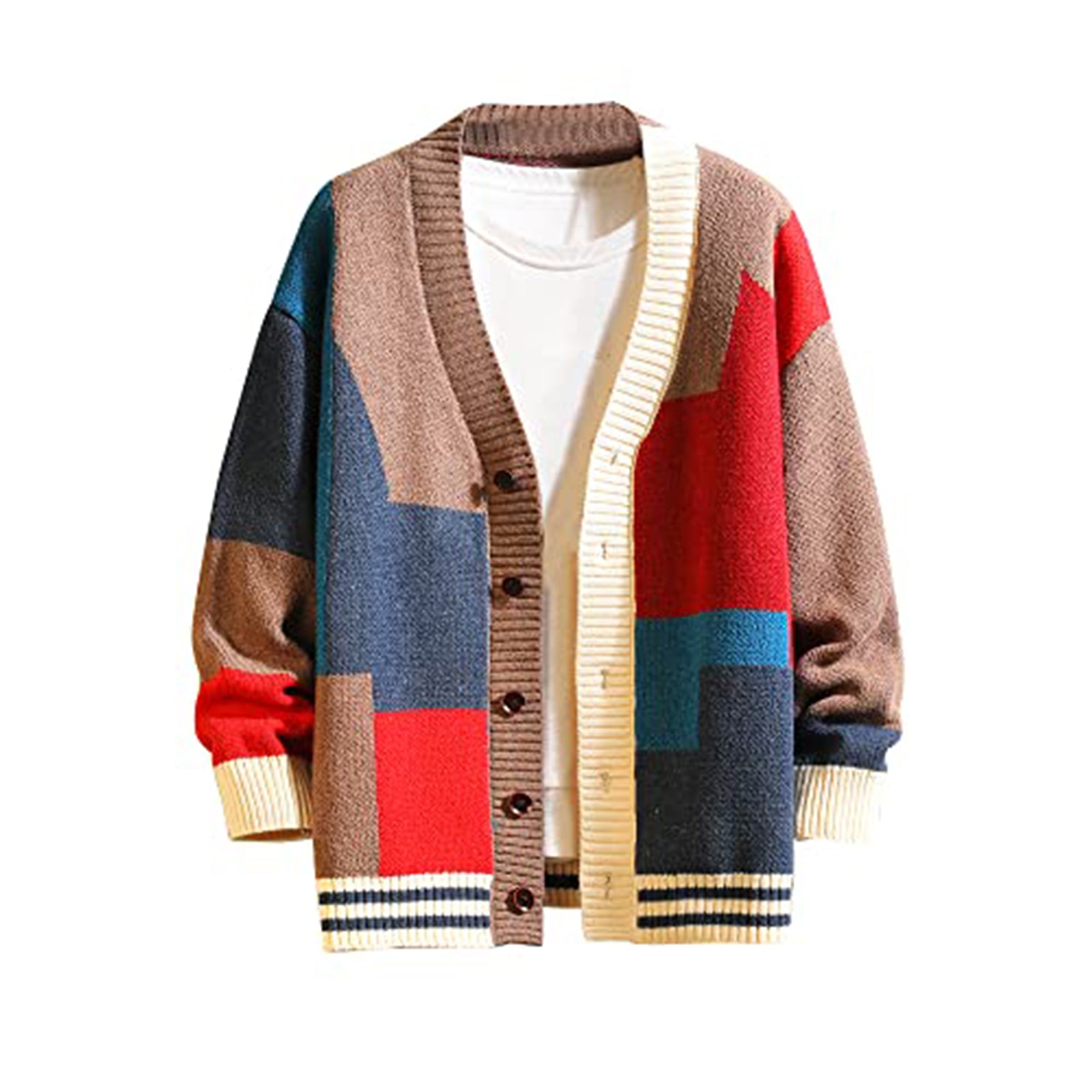 Autumn Winter Good Quality Vintage Geometric Pattern Men Women Casual Sweater Cardigan Multicolor Streetwear Loose Wool Knitwear