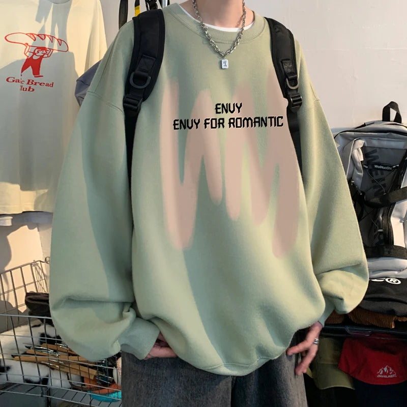 8-Colour Round Collar Solid Colour Men's Sweatshirt Graffiti Printing Korean Style Loose Sweatshirt Casual Men's Pullover