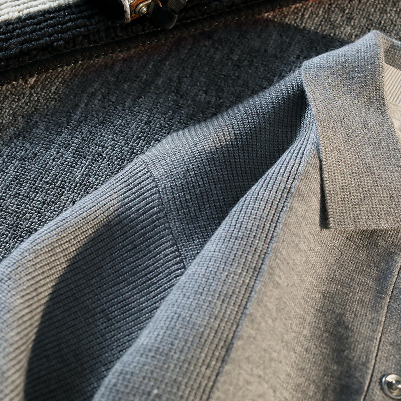 Retro Color Block Striped Knitted Cardigan New Autumn Winter Men's Sweater Classic Unisex Button-front Sweater