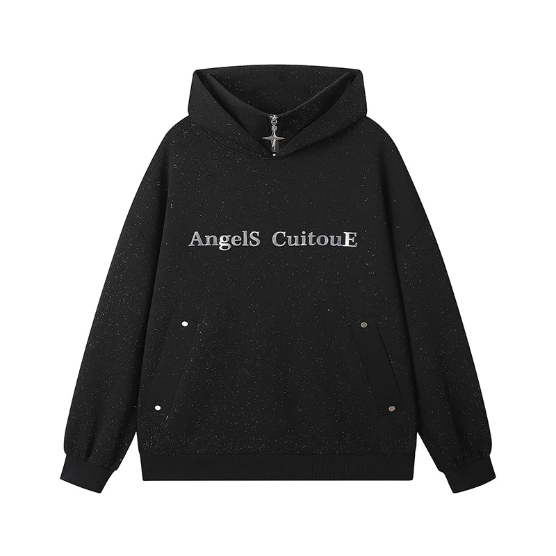 American High Street Galaxy Glitter Sweatshirt Sequin Letter Design Hoodie Street Trend Hip Hop Hooded Sweatshirt Couples