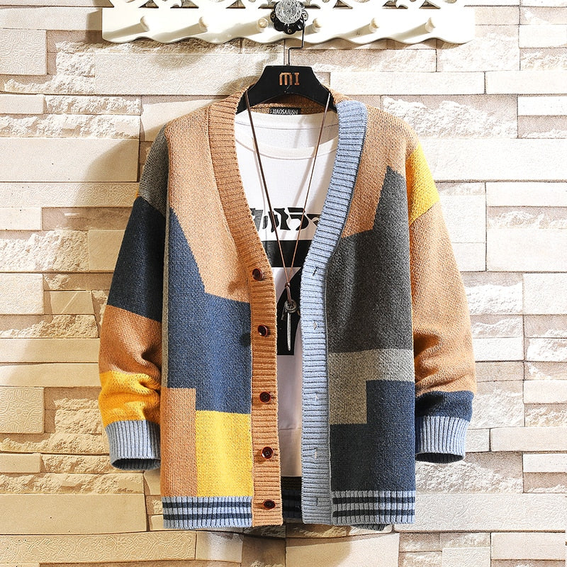 Autumn Winter Good Quality Vintage Geometric Pattern Men Women Casual Sweater Cardigan Multicolor Streetwear Loose Wool Knitwear