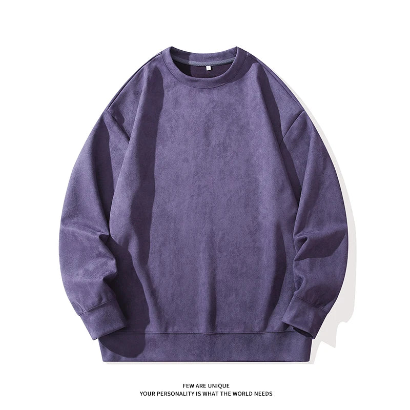 Faux Suede Sweatshirt 2024 Spring Solid Colour Basic Pullover Sweatshirt Multi-coloured Men Women Round Neck Casual Clothe