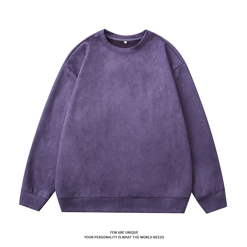 Faux Suede Sweatshirt 2024 Spring Solid Colour Basic Pullover Sweatshirt Multi-coloured Men Women Round Neck Casual Clothe