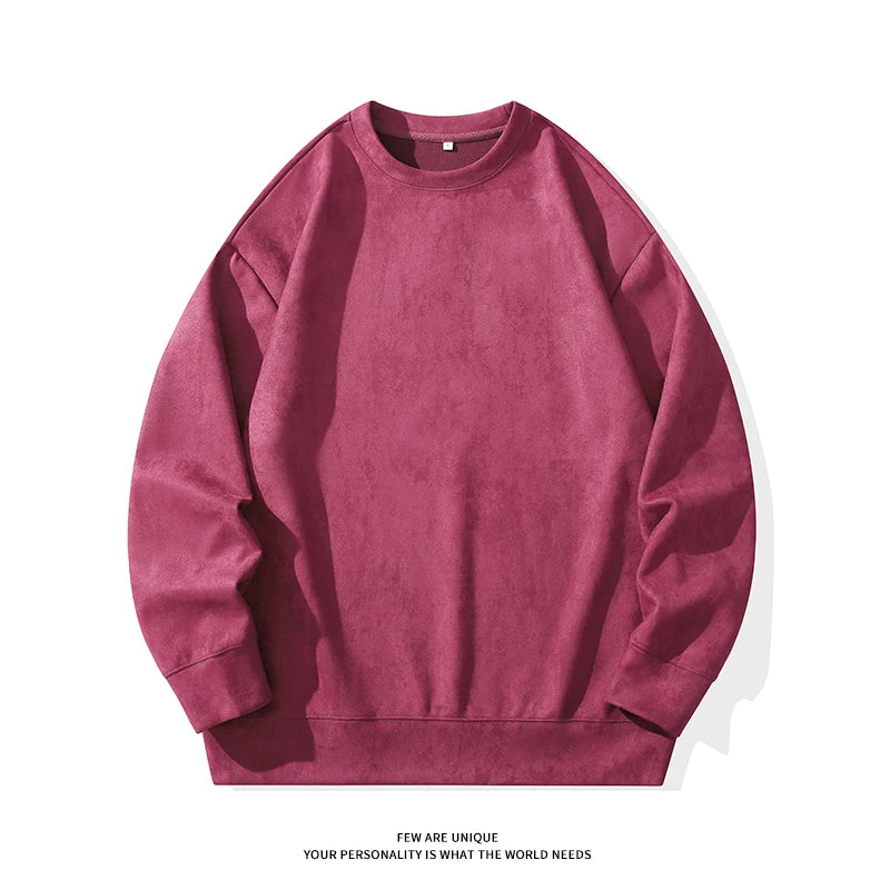 Faux Suede Sweatshirt 2024 Spring Solid Colour Basic Pullover Sweatshirt Multi-coloured Men Women Round Neck Casual Clothe