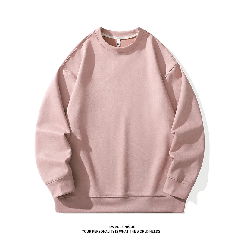 Faux Suede Sweatshirt 2024 Spring Solid Colour Basic Pullover Sweatshirt Multi-coloured Men Women Round Neck Casual Clothe