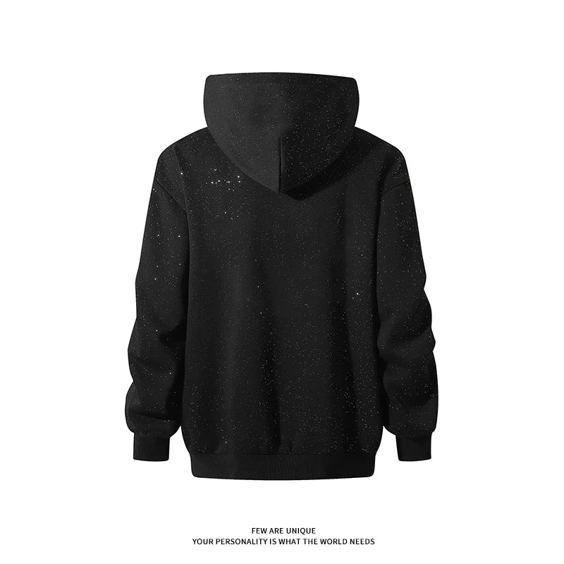 Full Star Hoodie 2024 Men's Spring Galaxy Hooded Sweatshirt Half Zip Design Fake Two Piece Shiny Hoodies High Street Clothing