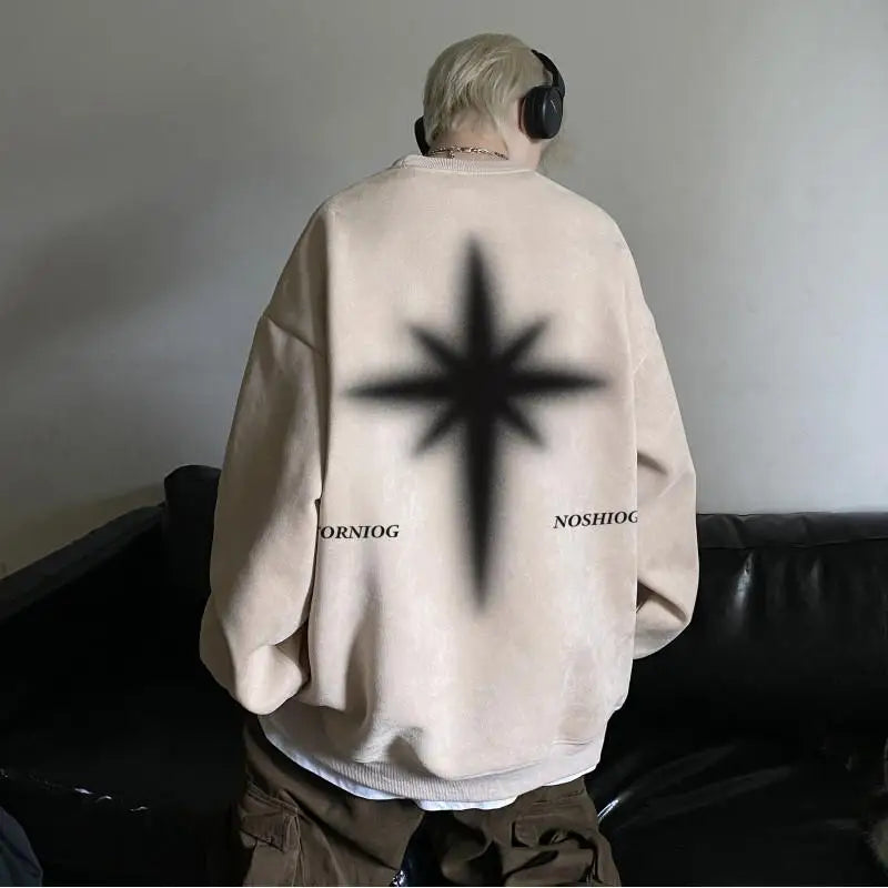 High Street Men Sweatshirt Angel Wing Graphic Printed Gothic Style Pullover Sweatshirts Oversize Baggy Hip Hop Round Neck Hoodie