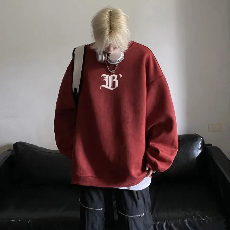 High Street Men Sweatshirt Angel Wing Graphic Printed Gothic Style Pullover Sweatshirts Oversize Baggy Hip Hop Round Neck Hoodie