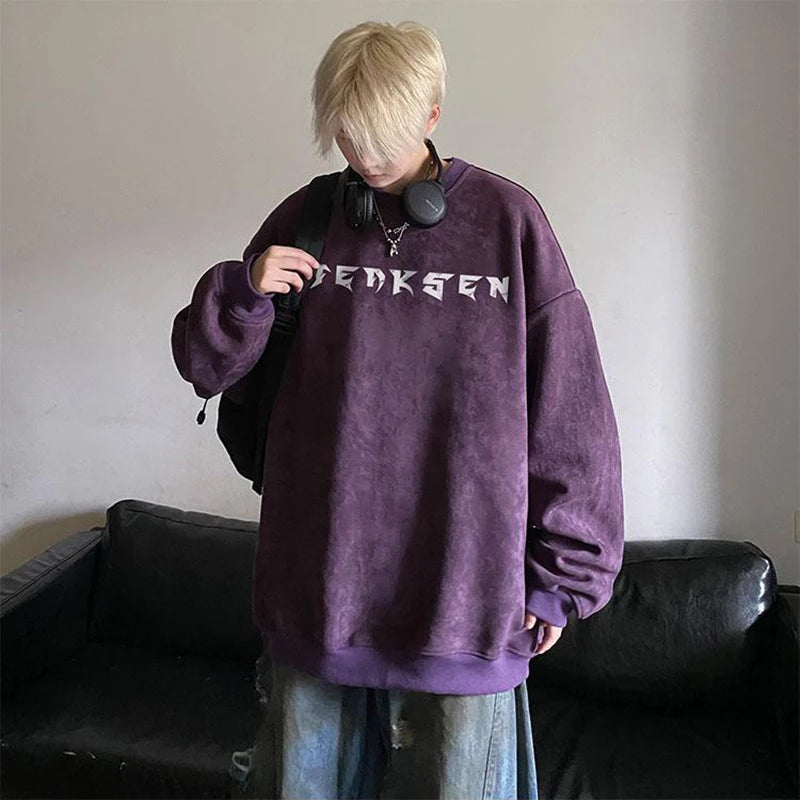 High Street Men Sweatshirt Angel Wing Graphic Printed Gothic Style Pullover Sweatshirts Oversize Baggy Hip Hop Round Neck Hoodie