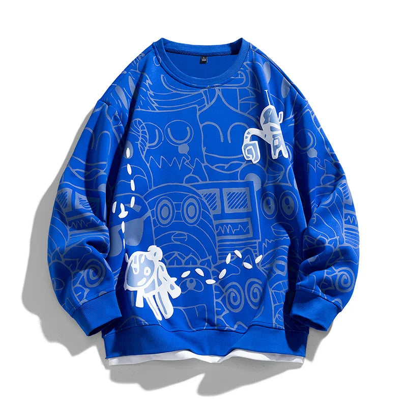 Hipster Menswear Graffiti Sweatshirt Patchwork False Two Piece Long Sleeve Sweatshirt Crewneck Sweatshirts Couple Clothing