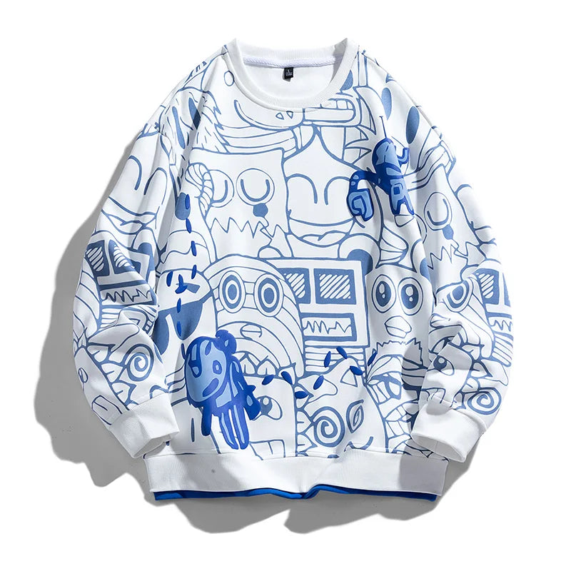 Hipster Menswear Graffiti Sweatshirt Patchwork False Two Piece Long Sleeve Sweatshirt Crewneck Sweatshirts Couple Clothing