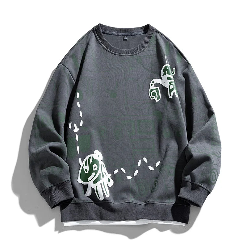 Hipster Menswear Graffiti Sweatshirt Patchwork False Two Piece Long Sleeve Sweatshirt Crewneck Sweatshirts Couple Clothing