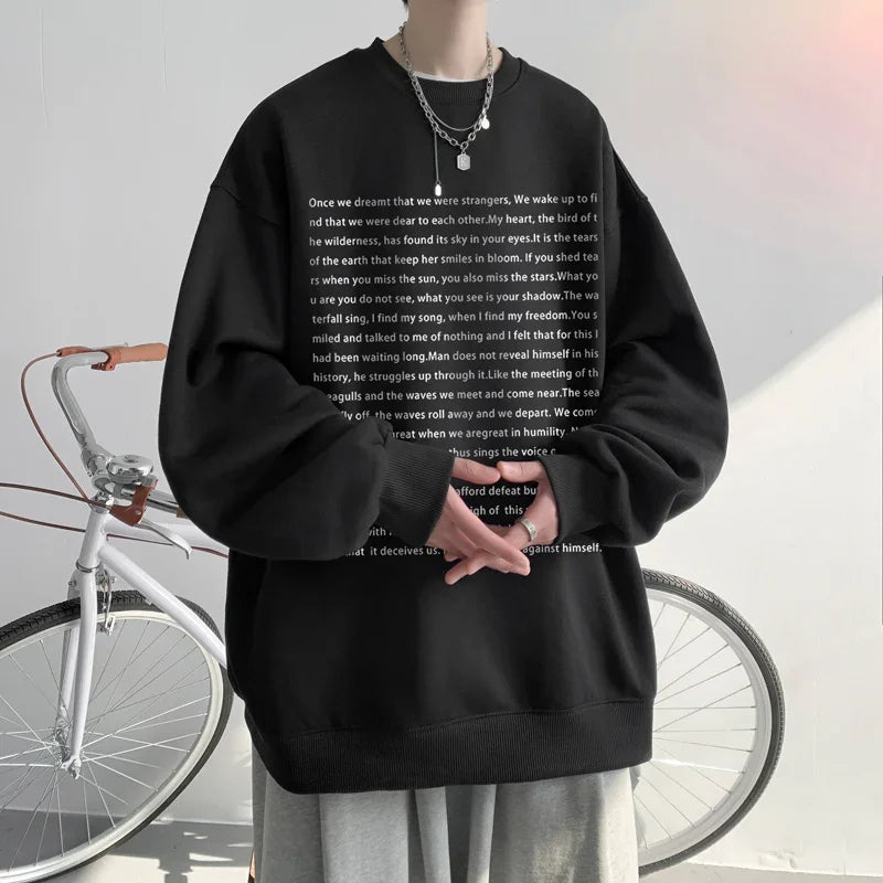 Loose Retro Hoodies Round Neck Sweatshirt Men's Korean Version Printed Letter Hip Hop Long Sleeve Sweatshirts Casual Pullovers