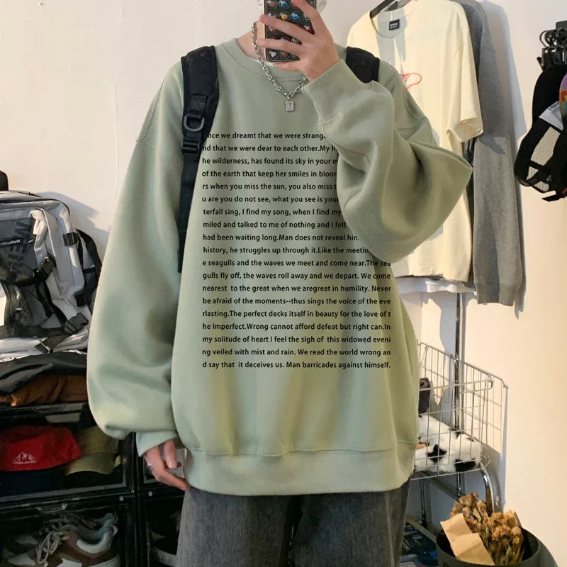 Loose Retro Hoodies Round Neck Sweatshirt Men's Korean Version Printed Letter Hip Hop Long Sleeve Sweatshirts Casual Pullovers