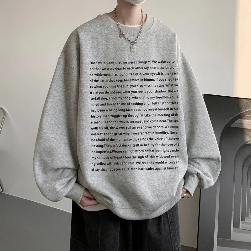 Loose Retro Hoodies Round Neck Sweatshirt Men's Korean Version Printed Letter Hip Hop Long Sleeve Sweatshirts Casual Pullovers