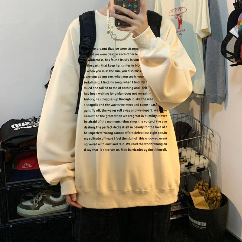 Loose Retro Hoodies Round Neck Sweatshirt Men's Korean Version Printed Letter Hip Hop Long Sleeve Sweatshirts Casual Pullovers