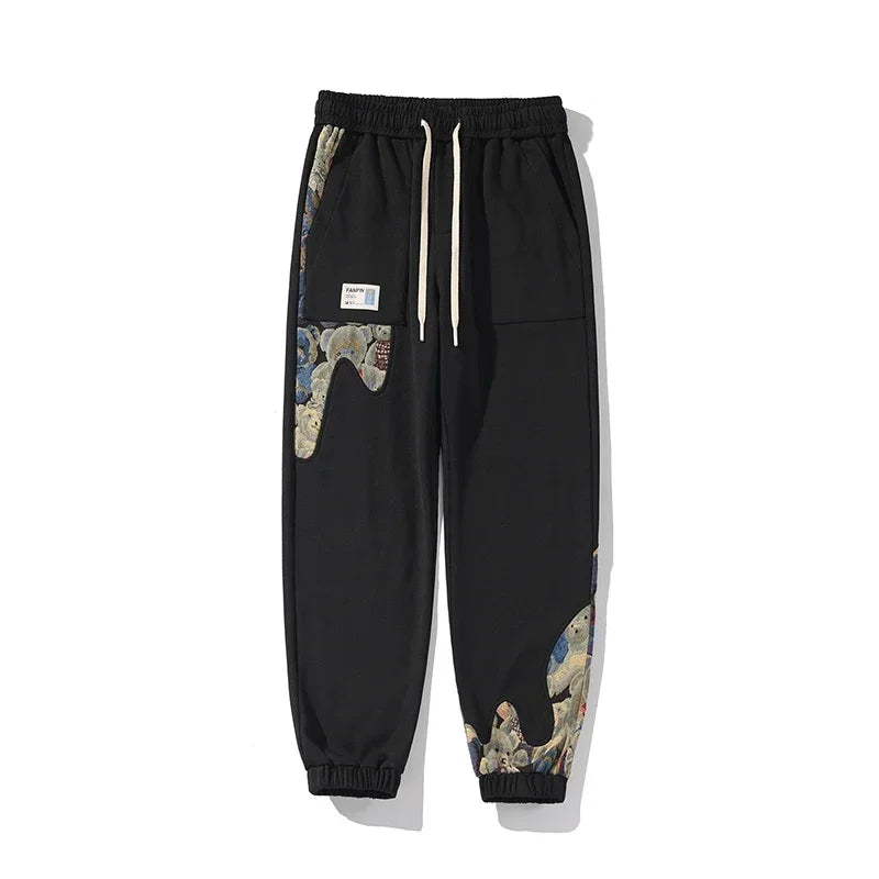 Men Baggy Sweatpants Hip-hop Jogger Pants Side Embroidery Straight Leg Pants Casual Sports Male Trousers