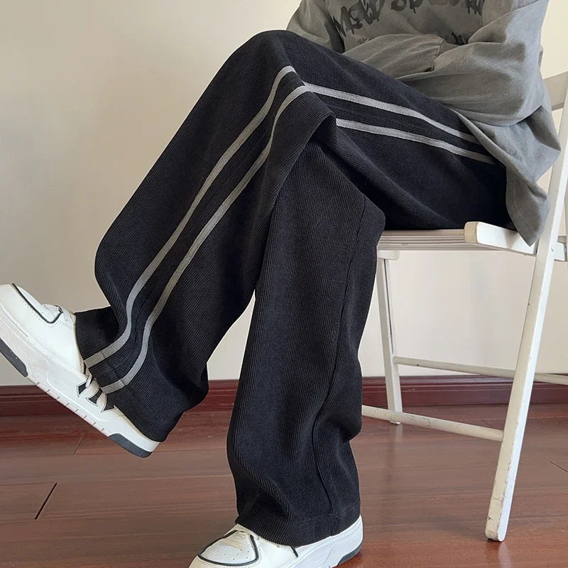 Men Sweatpants Streetwear Side Striped Trend Wide-leg Casual Jogger Sweat Pant 2024 Hip Hop Baggy Track Pants