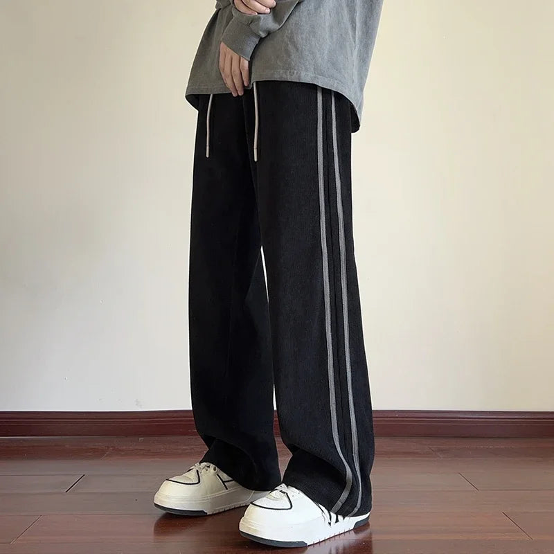 Men Sweatpants Streetwear Side Striped Trend Wide-leg Casual Jogger Sweat Pant 2024 Hip Hop Baggy Track Pants