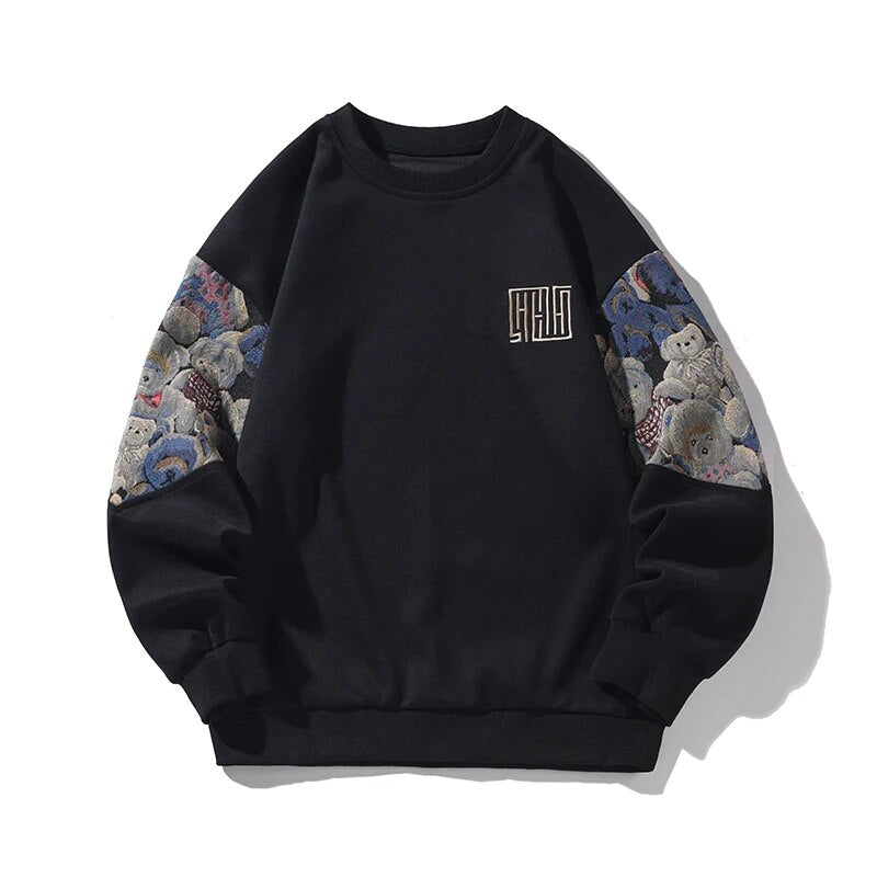 Oversized Men's Sweatshirts Korean Style Embroidered Sleeves Design Unisex Clothing Round Neck Sweatshirt Pullover Male Top