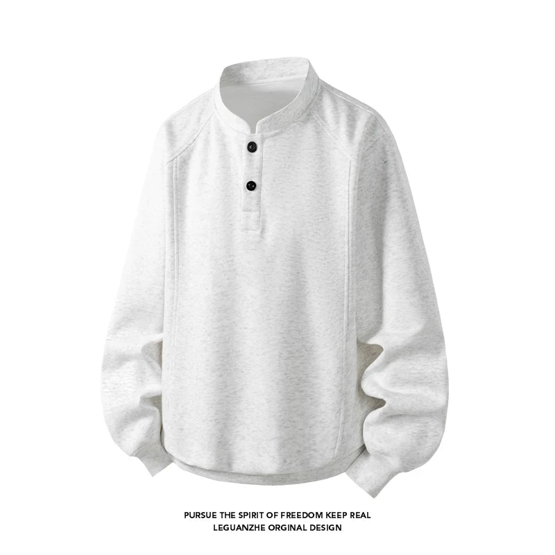 Basic Men's Button Long Sleeve Sweatshirt 2025 Autumn New Classic Solid Colour Casual Loose Sweatshirt Large Size Tops