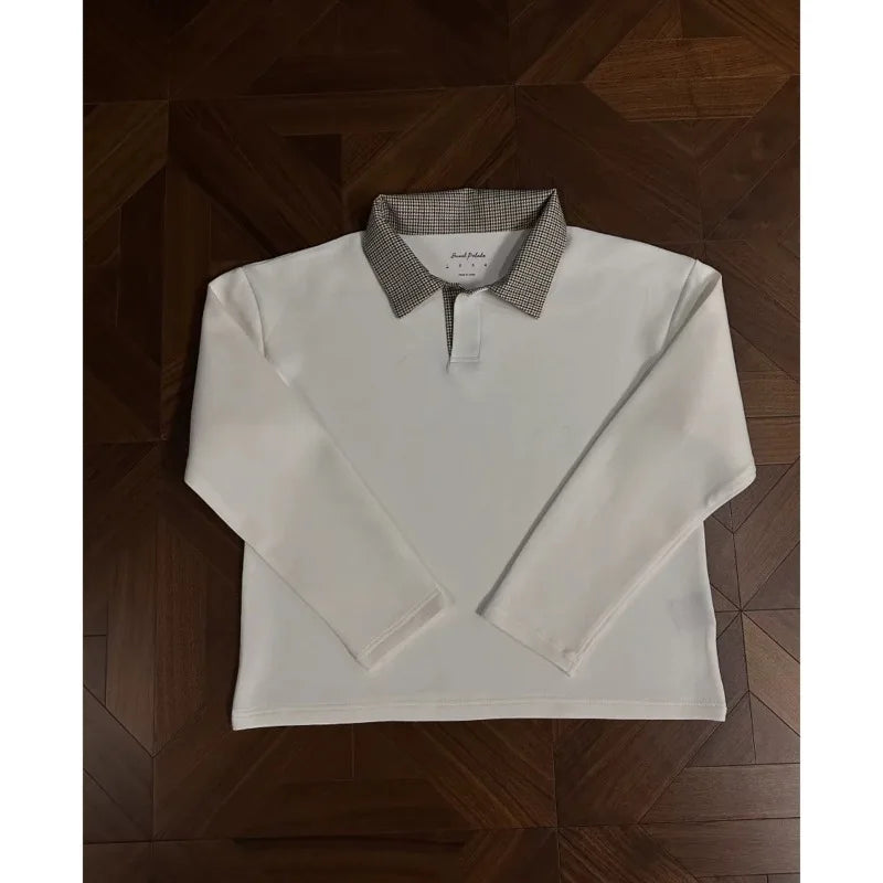 Men's Casual Polo Shirt Long-sleeved Plaid Collar Design Simple Versatile Unisex Sweatshirt Daily Commuting Tide Bottoming Shirt