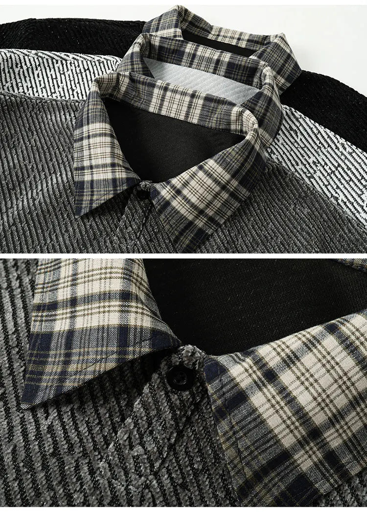 Retro Black White Checkered Splicing Striped Sweatshirts Loose Couples Clothing 2025 Autumn New Knit Sweatshirt Polo Shirt