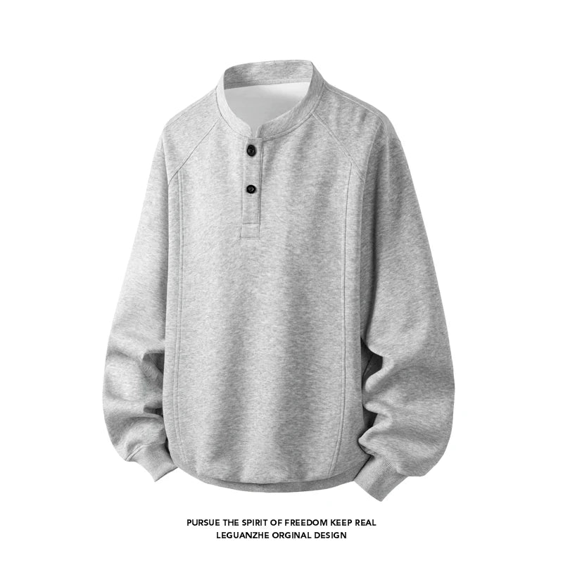 Basic Men's Button Long Sleeve Sweatshirt 2025 Autumn New Classic Solid Colour Casual Loose Sweatshirt Large Size Tops