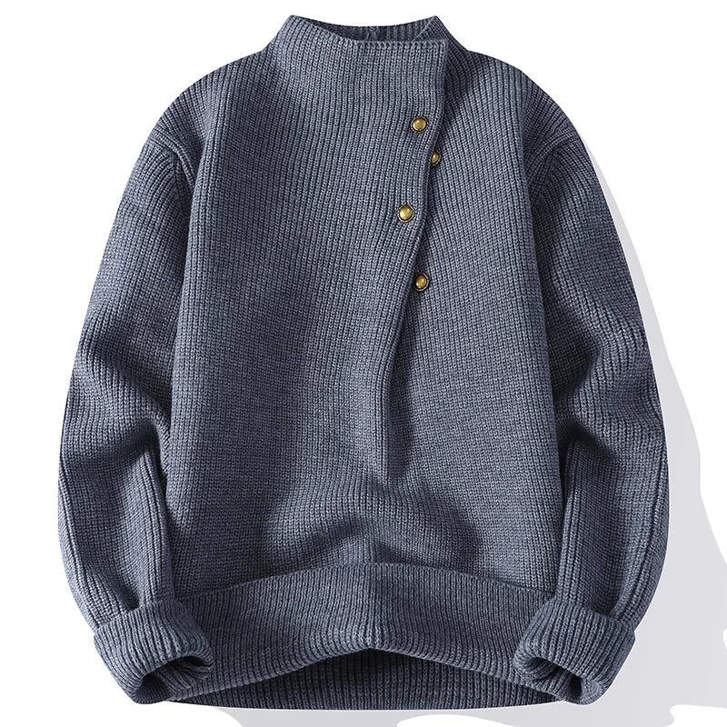 2025 Autumn Winter Basic Solid Colour Pullover Sweater Men's Knitted Sweater Button Design Knitted Top Soft Versatile Sweater